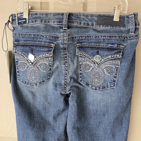 Seven7 Jeans Women Sz 8 Blue Medium Wash Denim Slim Bootcut Studed 34x33 New - Picture 12 of 15